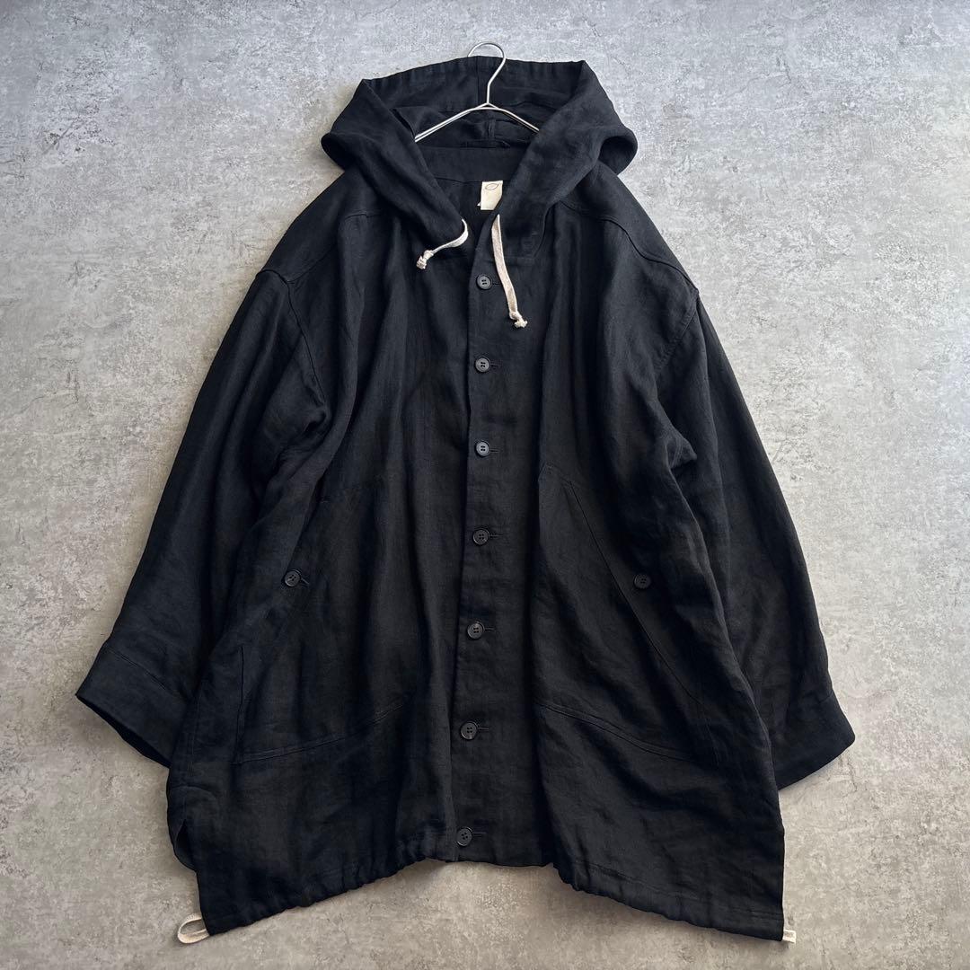 O project【M】リネン 麻 フーデットコート オーバーサイズ ブラック